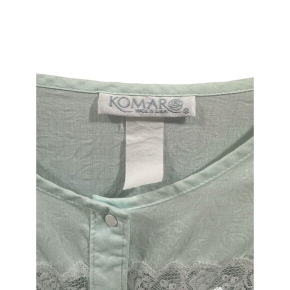 VTG Komar House Coat Robe Pale Blue Textured Light Weight Button Front L READ - Picture 9 of 13